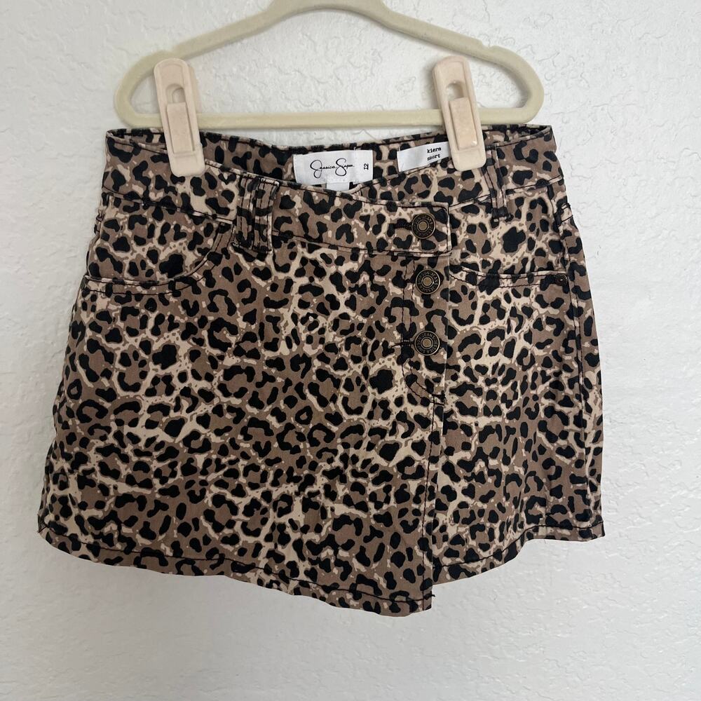 Jessica Simpson Girls Kiera Leopard Print Denim Skort Size 12
